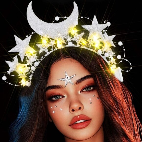 Light Up Star Headband Silver Moon Glitter Crown Space Hair Accessories for Wome main image 7